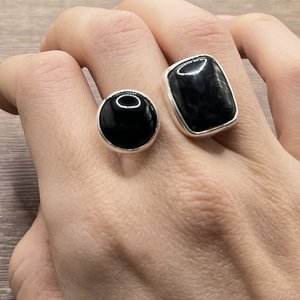 Psilomelane and Black Onyx Ring Size 7