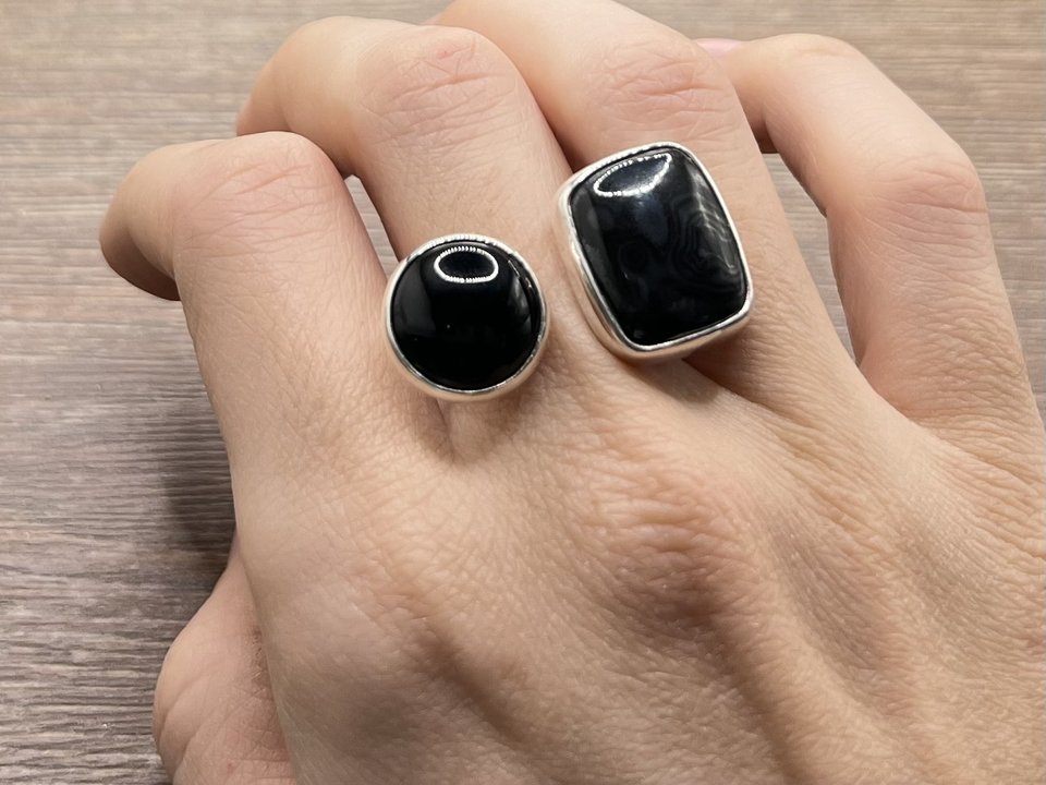 Psilomelane and Black Onyx Ring Size 7