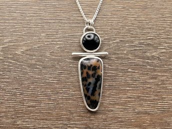 Black Onyx and Unknown Stone Pebble Pendant