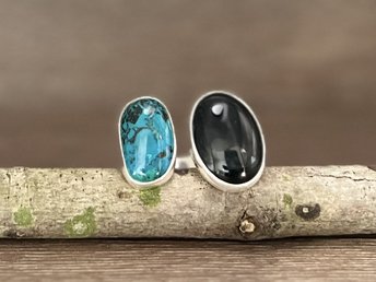 Chrysocolla and Black Onyx Double Ring Size 7.75