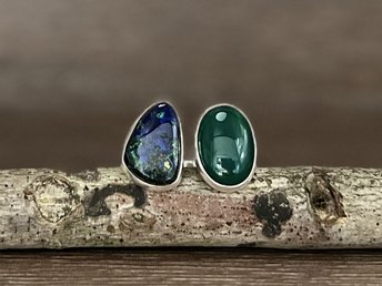 Azurite and Green Onyx Double Ring Size 9.5