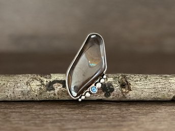 Boulder Opal and London Blue Topaz Ring Size 9