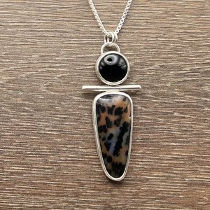 Black Onyx and Unknown Stone Pebble Pendant