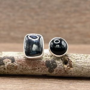 Psilomelane and Black Onyx Ring Size 7
