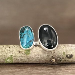 Chrysocolla and Black Onyx Double Ring Size 7.75