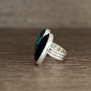 Chrysocolla and Black Onyx Double Ring Size 7.75