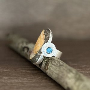 Boulder Opal and London Blue Topaz Ring Size 8