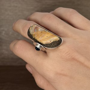 Boulder Opal and London Blue Topaz Ring Size 8