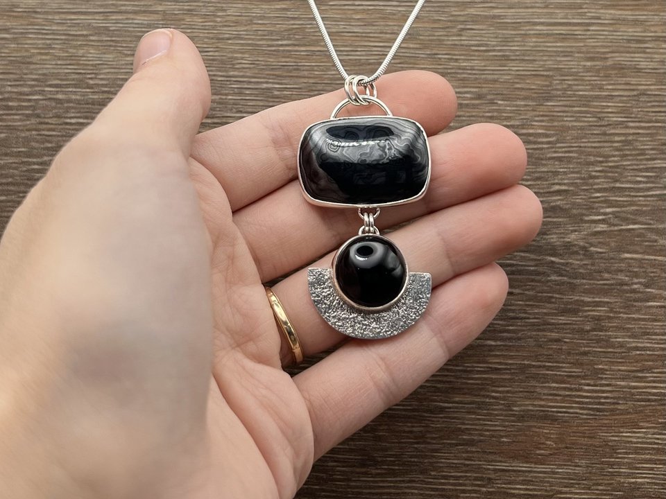 Psilomelane and Black Onyx Pendant