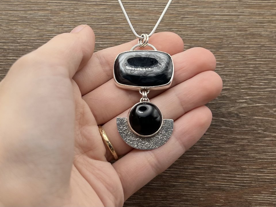 Psilomelane and Black Onyx Pendant