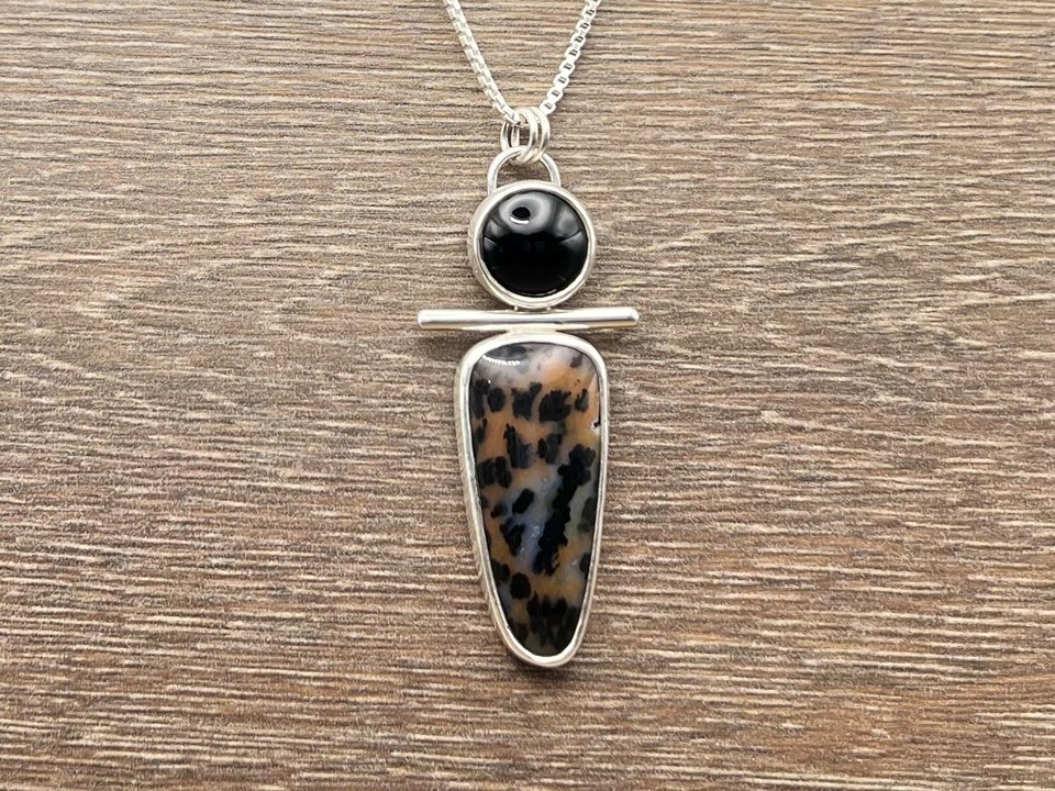 Black Onyx and Unknown Stone Pebble Pendant