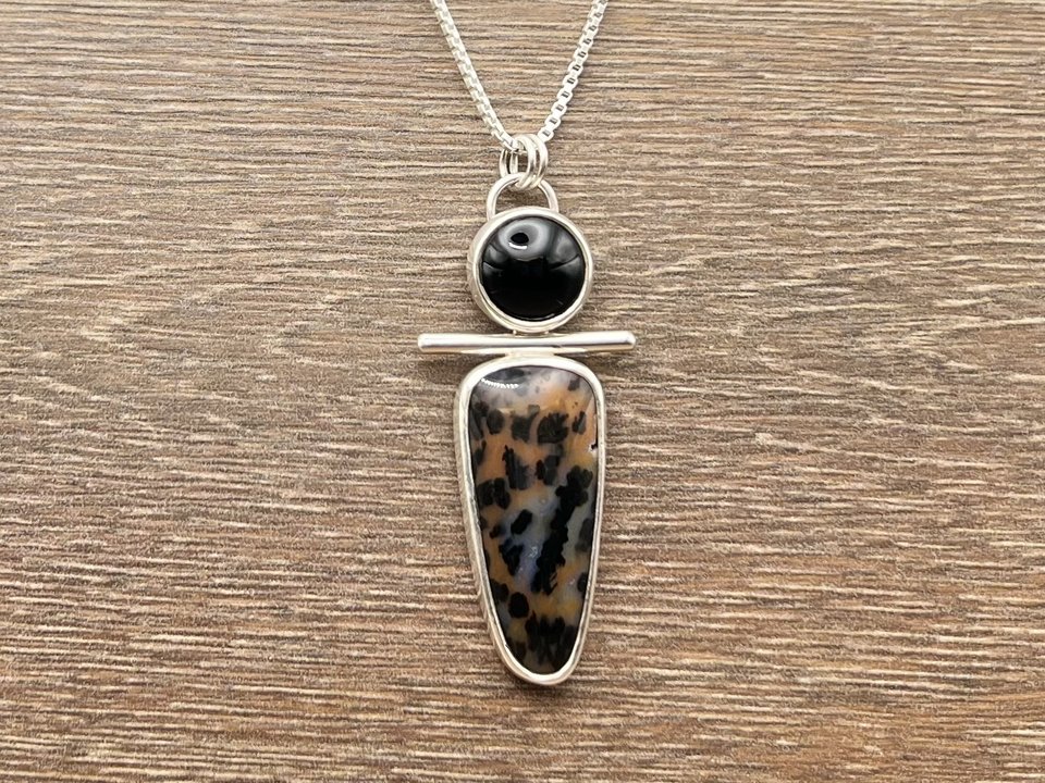 Black Onyx and Unknown Stone Pebble Pendant