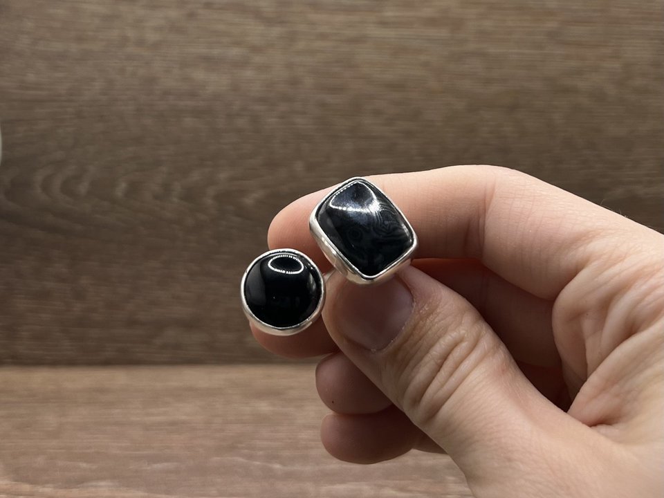 Psilomelane and Black Onyx Ring Size 7