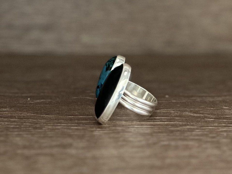 Chrysocolla and Black Onyx Double Ring Size 7.75