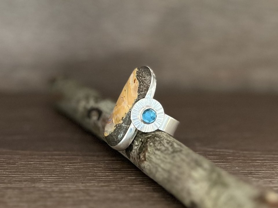 Boulder Opal and London Blue Topaz Ring Size 8