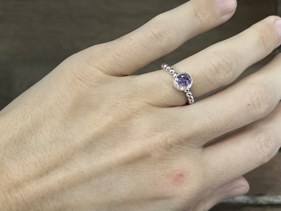 Light Amethyst Rose Cut Stacking Ring Size 4.75
