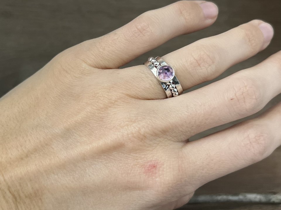 Light Amethyst Rose Cut Stacking Ring Size 4.75
