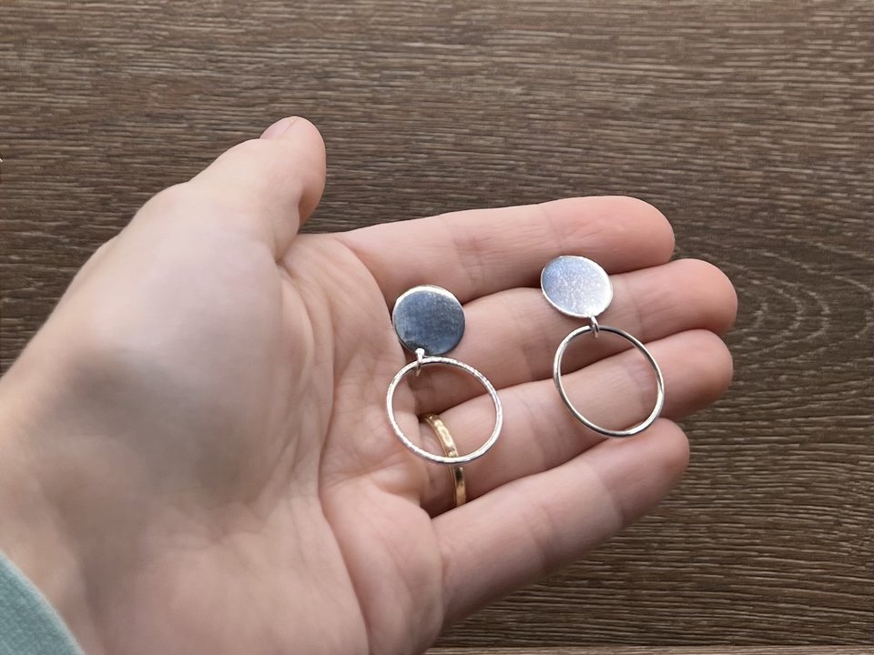 Open Big Solid Small Circles Stud Earrings