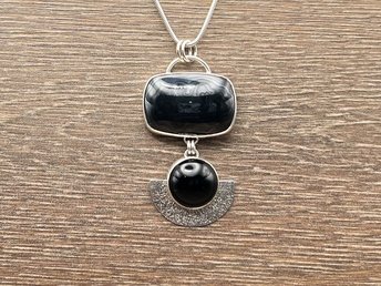 Psilomelane and Black Onyx Pendant