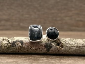 Psilomelane and Black Onyx Ring Size 7